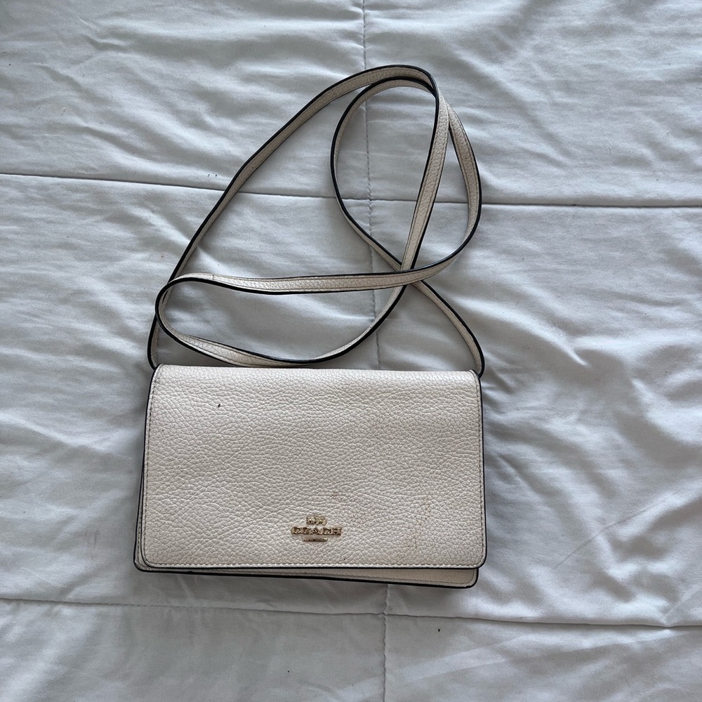 Coach White Leather Crossbody Bag with Gold Hardware